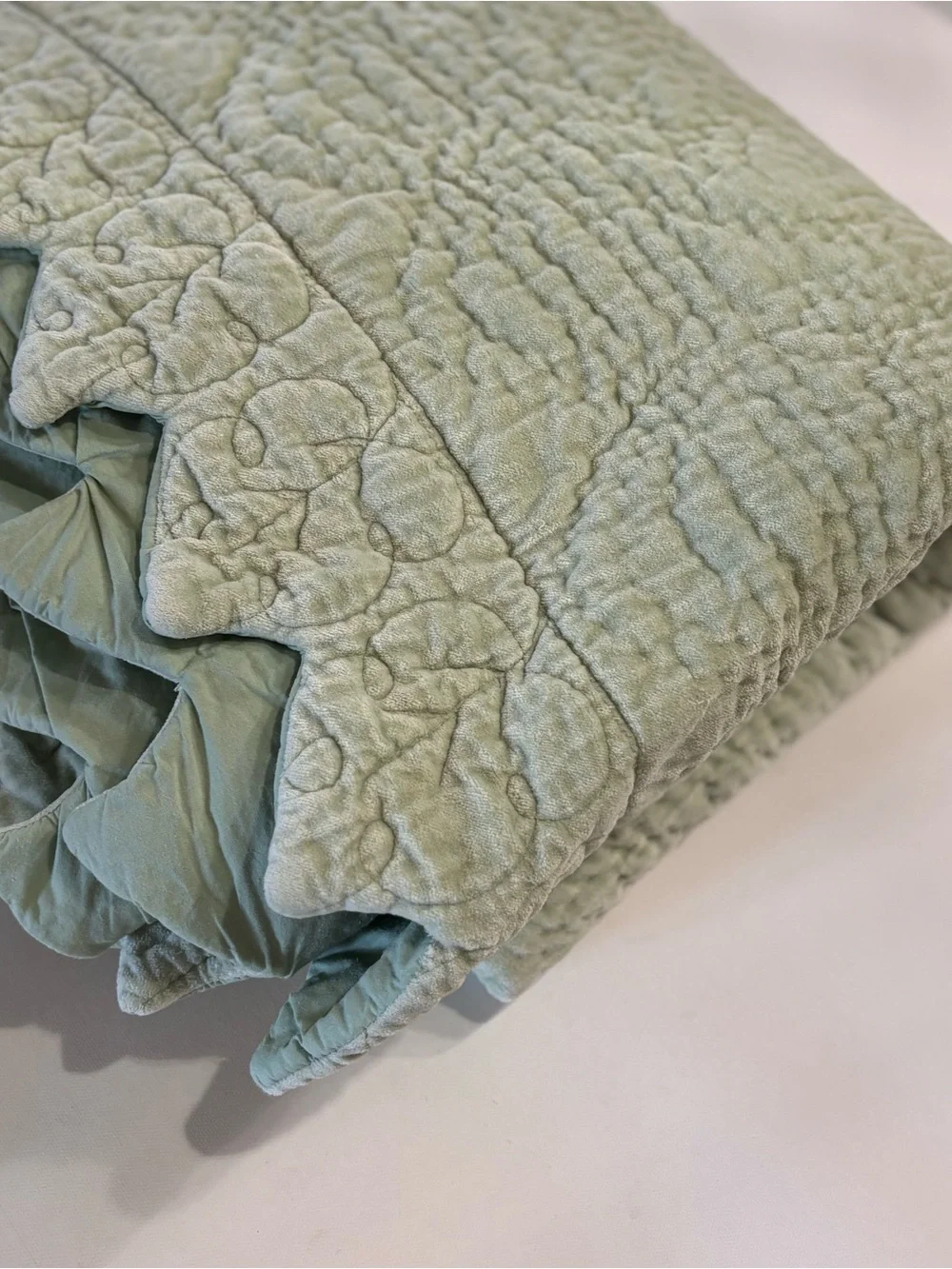 Soft Surroundings Velvet Cotton Quilt Sage Green Throw